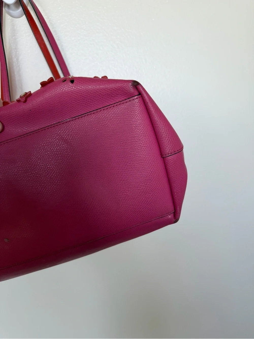 COACH Metro Fuschia Leather Tote w/ Floral Embellishments and Scalloped Top Edge